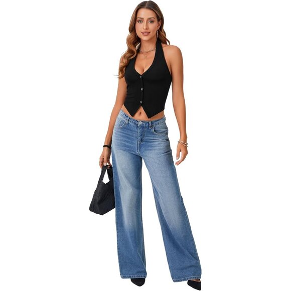 Women's Ribbed Knit Tank Top V Neck Sleeveless Crop Slim Fit Casual - Picture 6 of 6